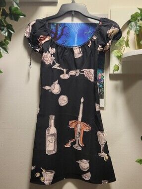"Date Nite" Urban Outfitters Black Still-Life Motif Dress
